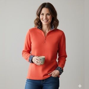ORVIS 1/4 Zip Pullover with Floral Accents